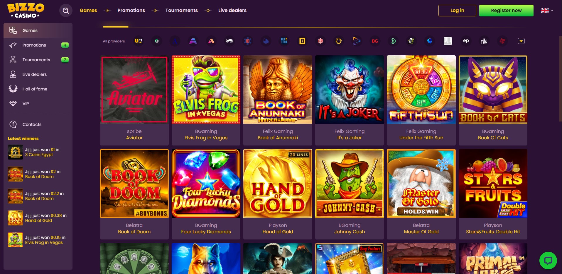 Bizzo Casino pokies catalog screenshot